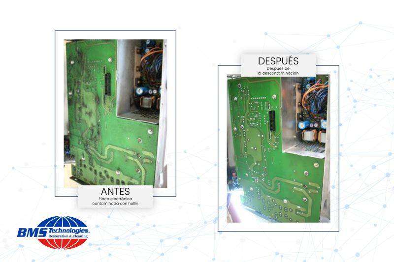 Limpieza después de humo en centro de telecomunicaciones